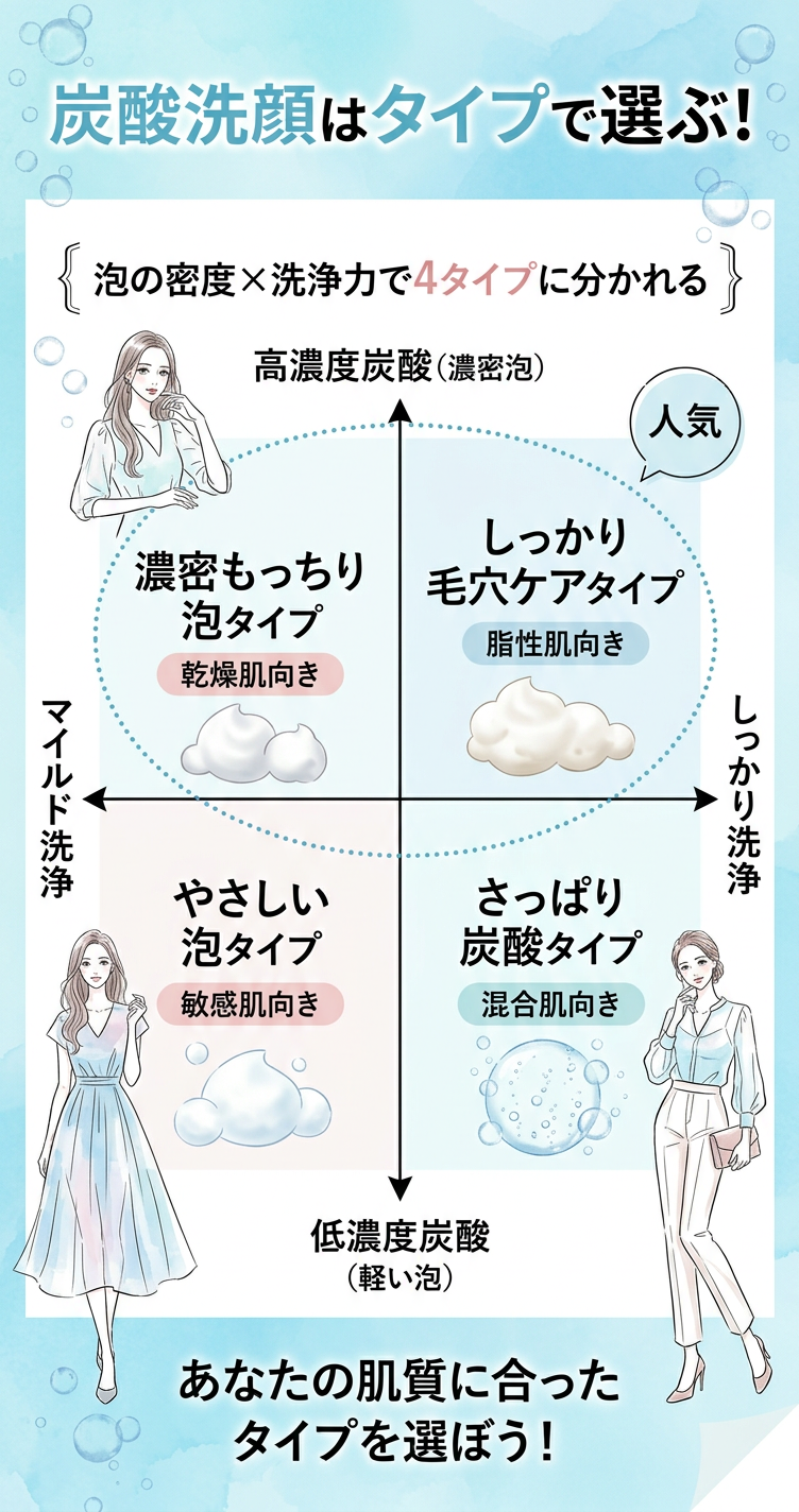 泡の密度×洗浄力で4タイプに分かれるポジショニングマップ