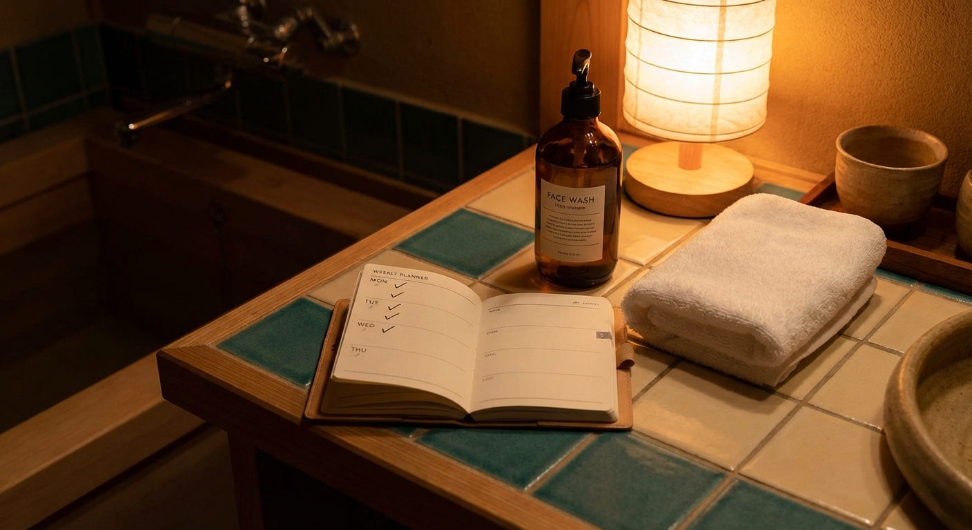 夜の洗顔に炭酸洗顔を取り入れるイメージ